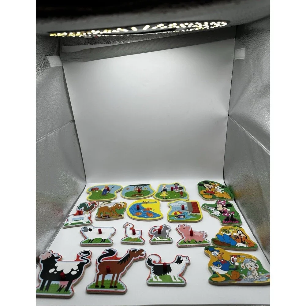 Disney Wooden Peg Puzzle Pieces Lot Mickey Farm Animals Numbers 1-10 Vintage